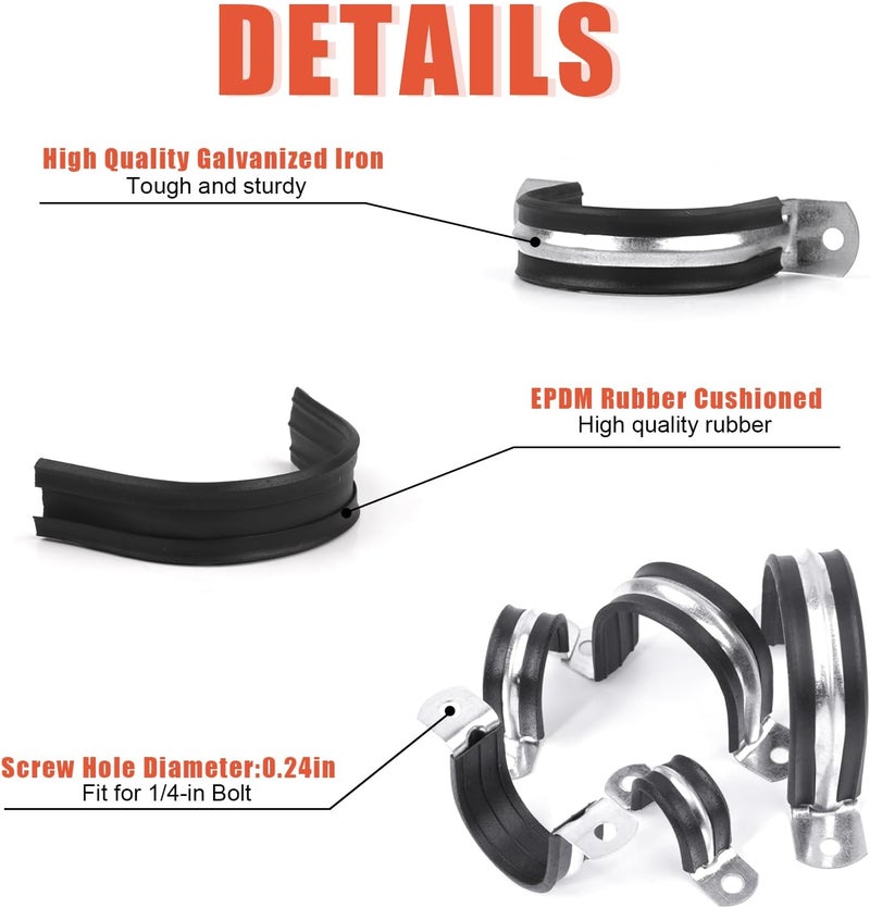 RGFXA 12PCS 1 Inch Cable Clamps, 2 Holes U Bracket Rubber Cushioned Insulated Clamp, Sturdy Clamp Conduits Strap Clamps for Pipe Fixing on Various Surfaces - Image 3